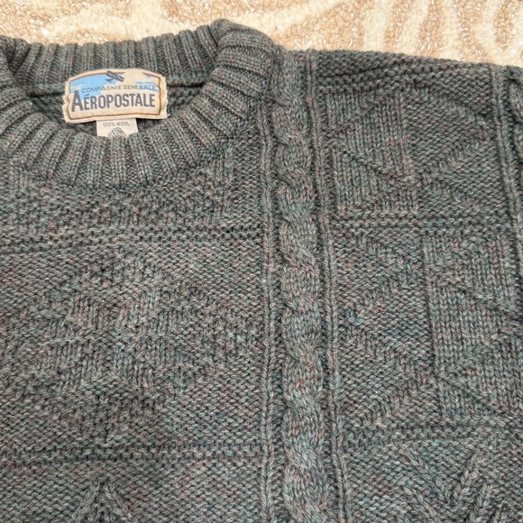 VTG Aeropostale Cable Knit Sweater Compagnie Generale Green Crew Wool Hong Kong - Picture 5 of 9